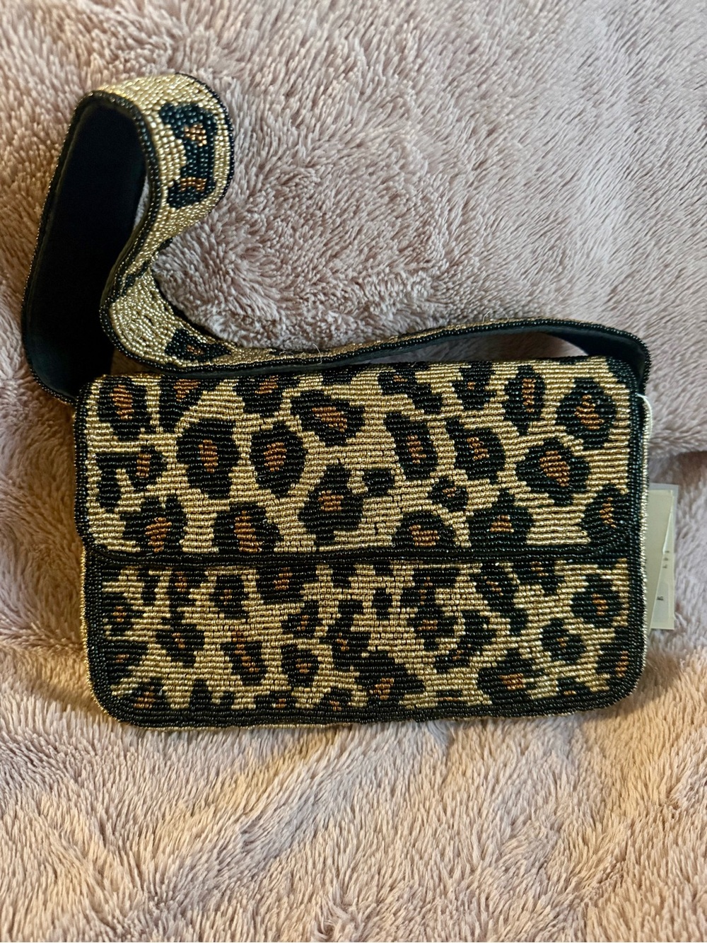 🐆 Viral NWT Leopard Beaded Shoulder Bag - Black & Gold